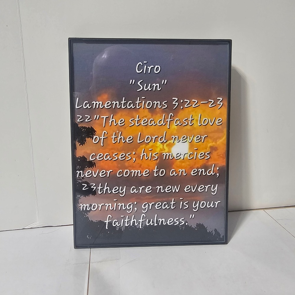 Lamentations 3:22-23 Religious Wall Art Sunset Scripture Black Frame 6x8